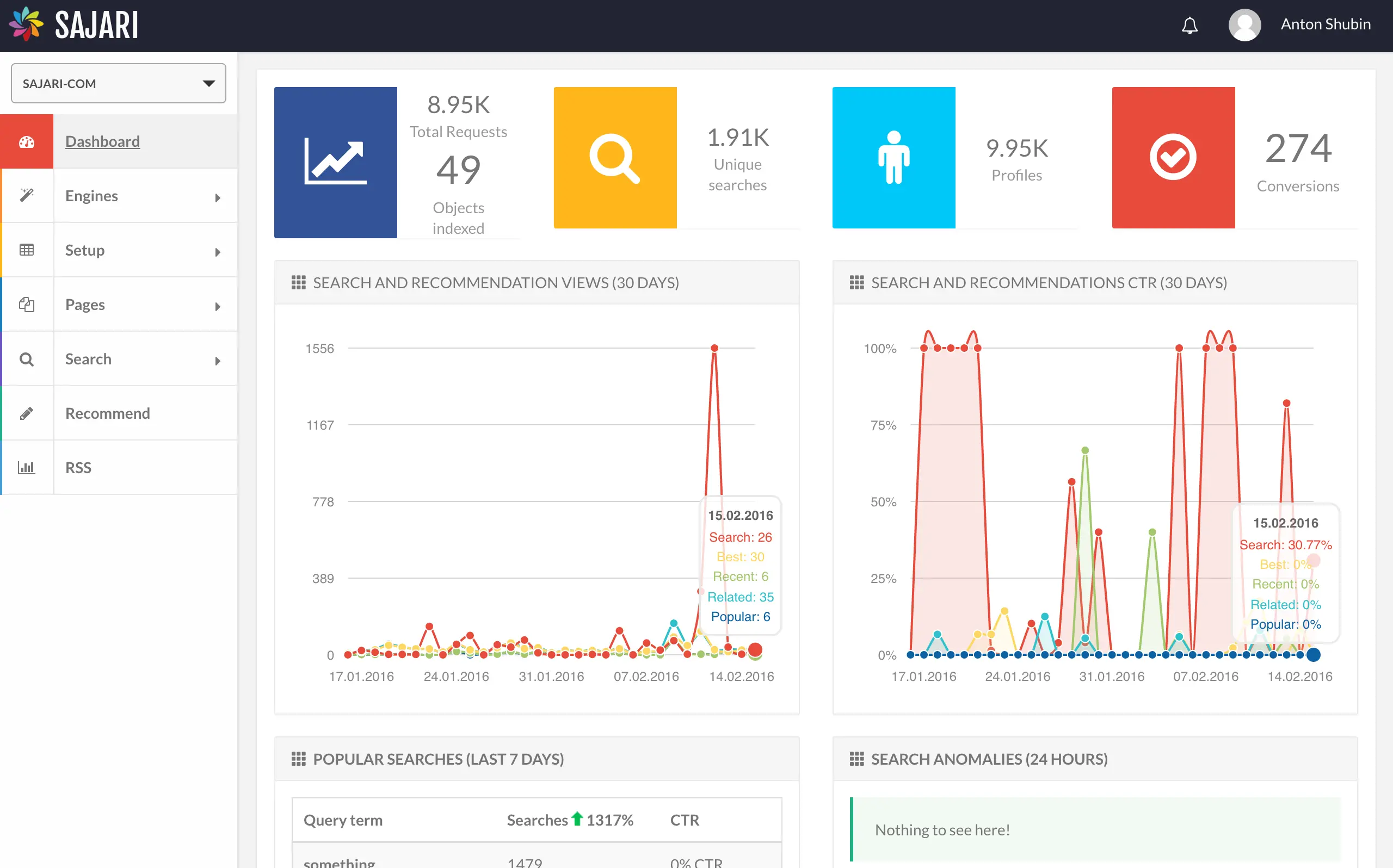 Sajari - Search Engine Dashboard